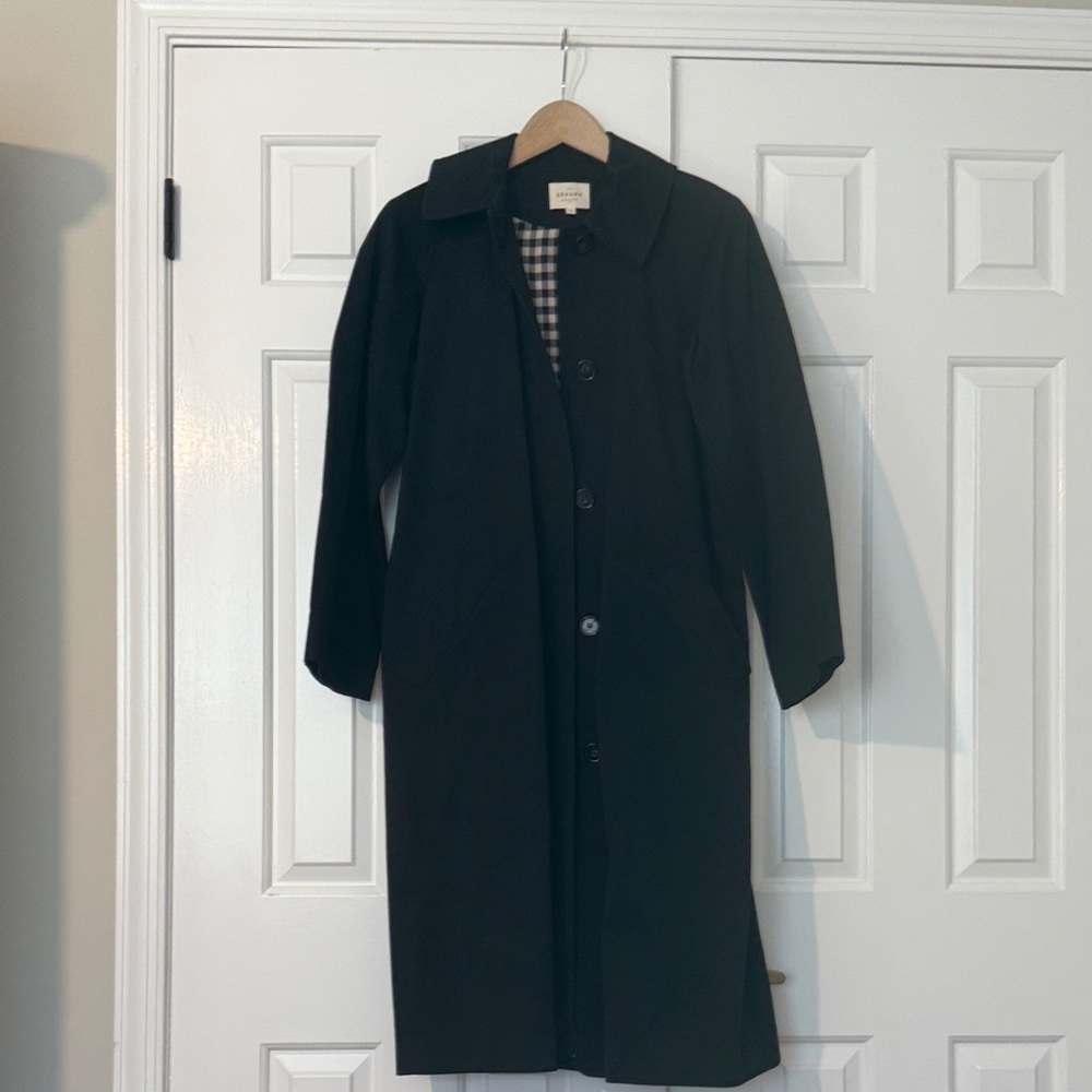 Sezane Classic Black Long Trench Coat